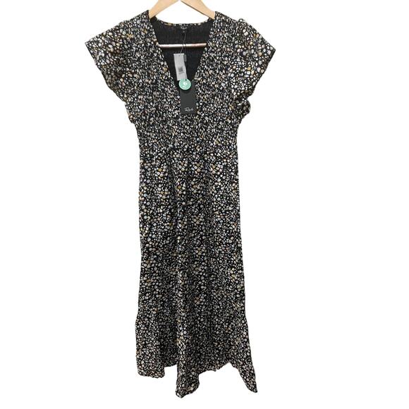 RAILS Clementine Floral Smocked Cotton Dress In Black Mini Floral Size Small - Picture 7 of 9